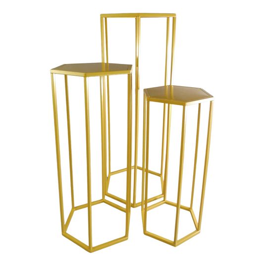 Hexagonal Cylindrical Pedestal Stands – Set of 3