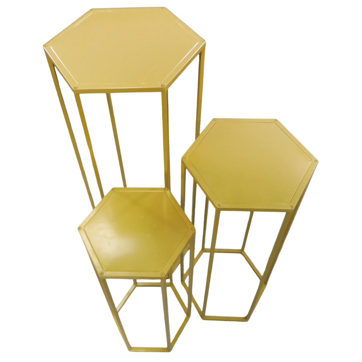 Hexagonal Cylindrical Pedestal Stands – Set of 3