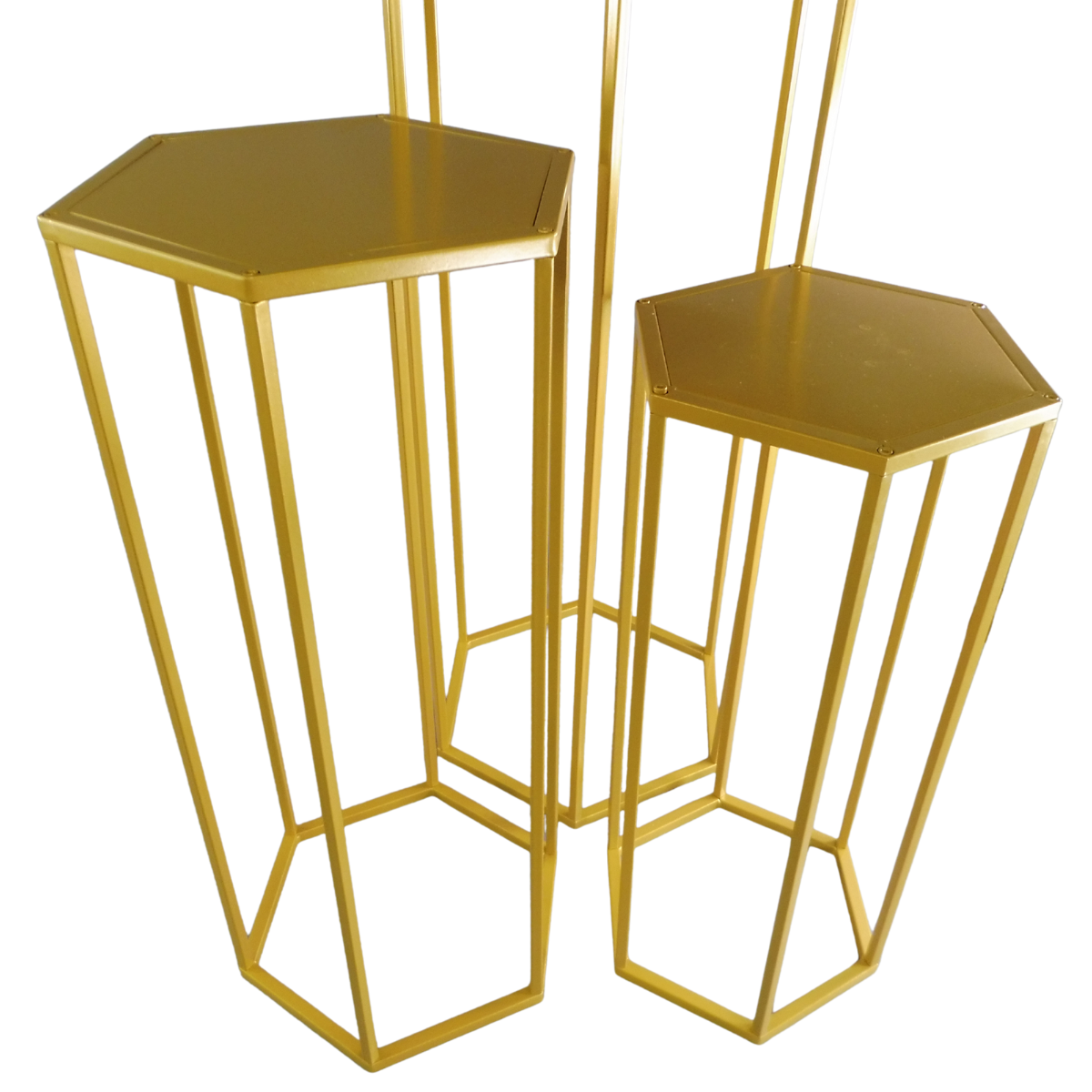 Hexagonal Cylindrical Pedestal Stands – Set of 3
