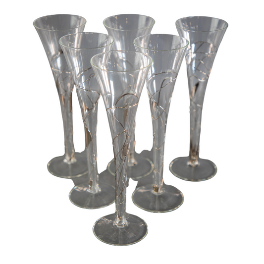 Romanian Hollow Stem Fluted Champagne Glasses with Silver Detailing