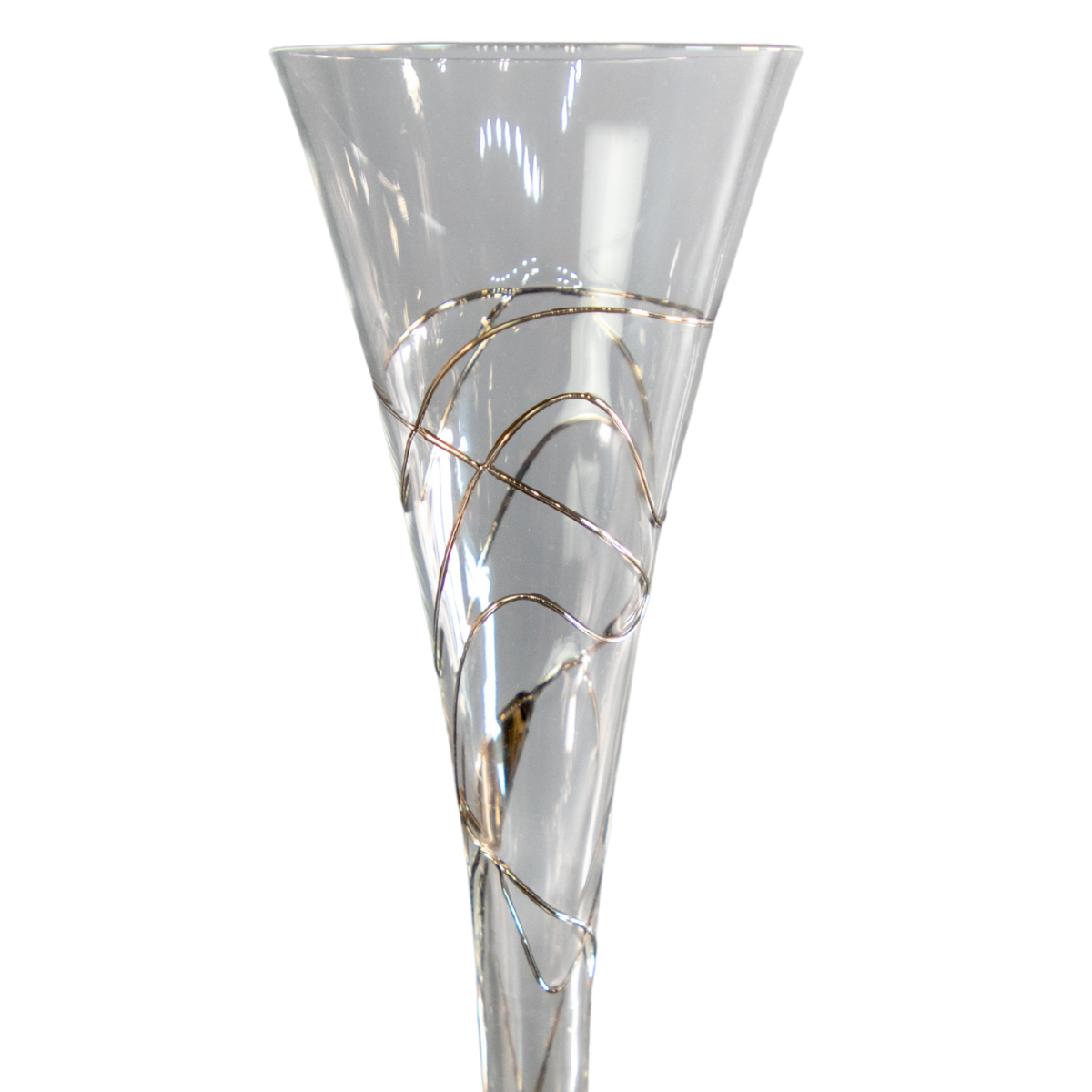 Romanian Hollow Stem Fluted Champagne Glasses with Silver Detailing