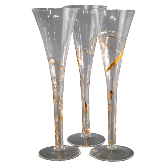 Romanian Hollow Stem Fluted Champagne Glasses with Gold Detailing