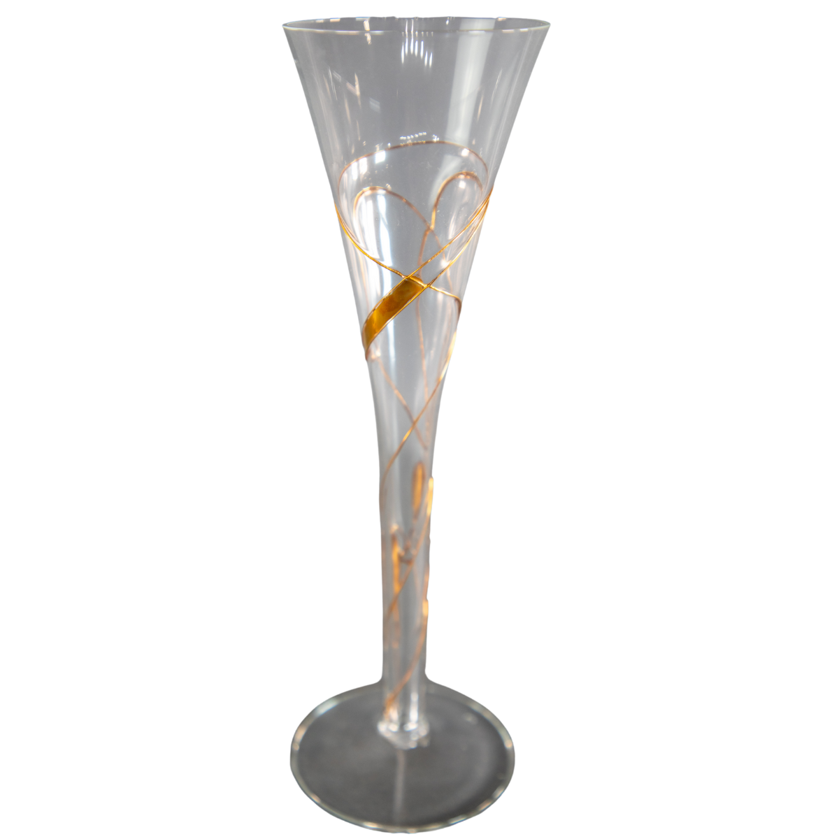 Romanian Hollow Stem Fluted Champagne Glasses with Gold Detailing