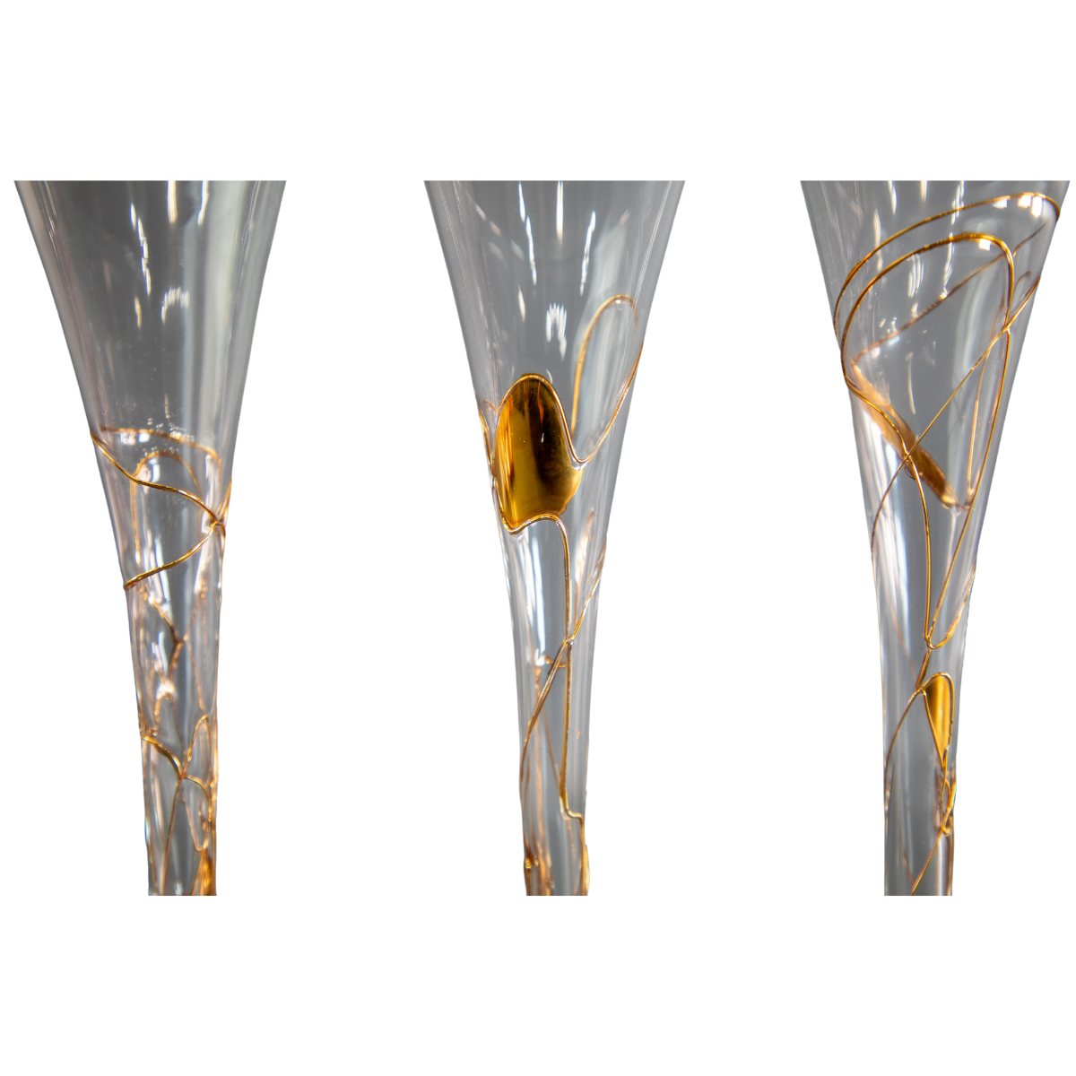 Romanian Hollow Stem Fluted Champagne Glasses with Gold Detailing