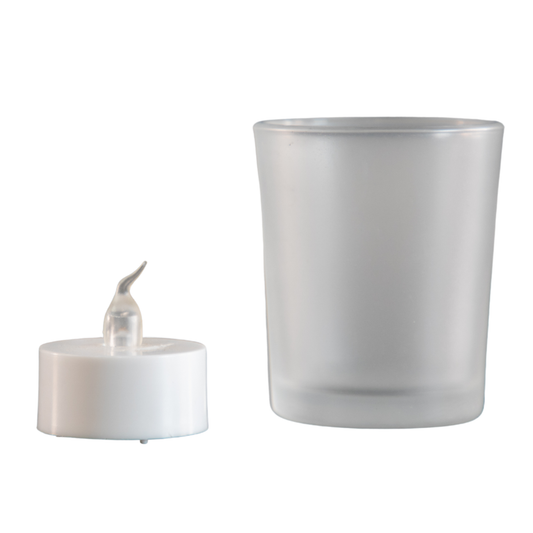 Frosted Glass Candle Holder with Flameless Tea Light
