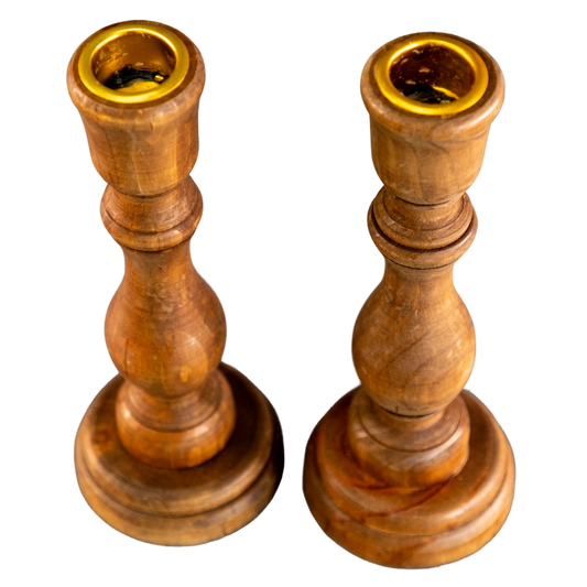 Faux Wood Taper Candlestick Holders
