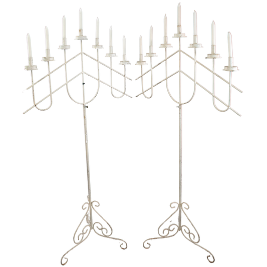 Tall Rustic White Cast Iron Candelabras