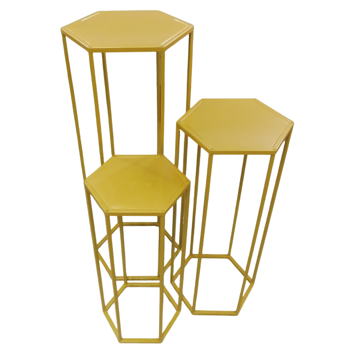 Hexagonal Cylindrical Pedestal Stands – Set of 3
