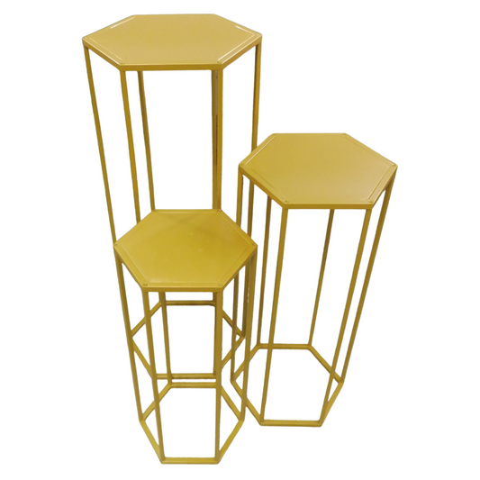 Hexagonal Cylindrical Pedestal Stands – Set of 3