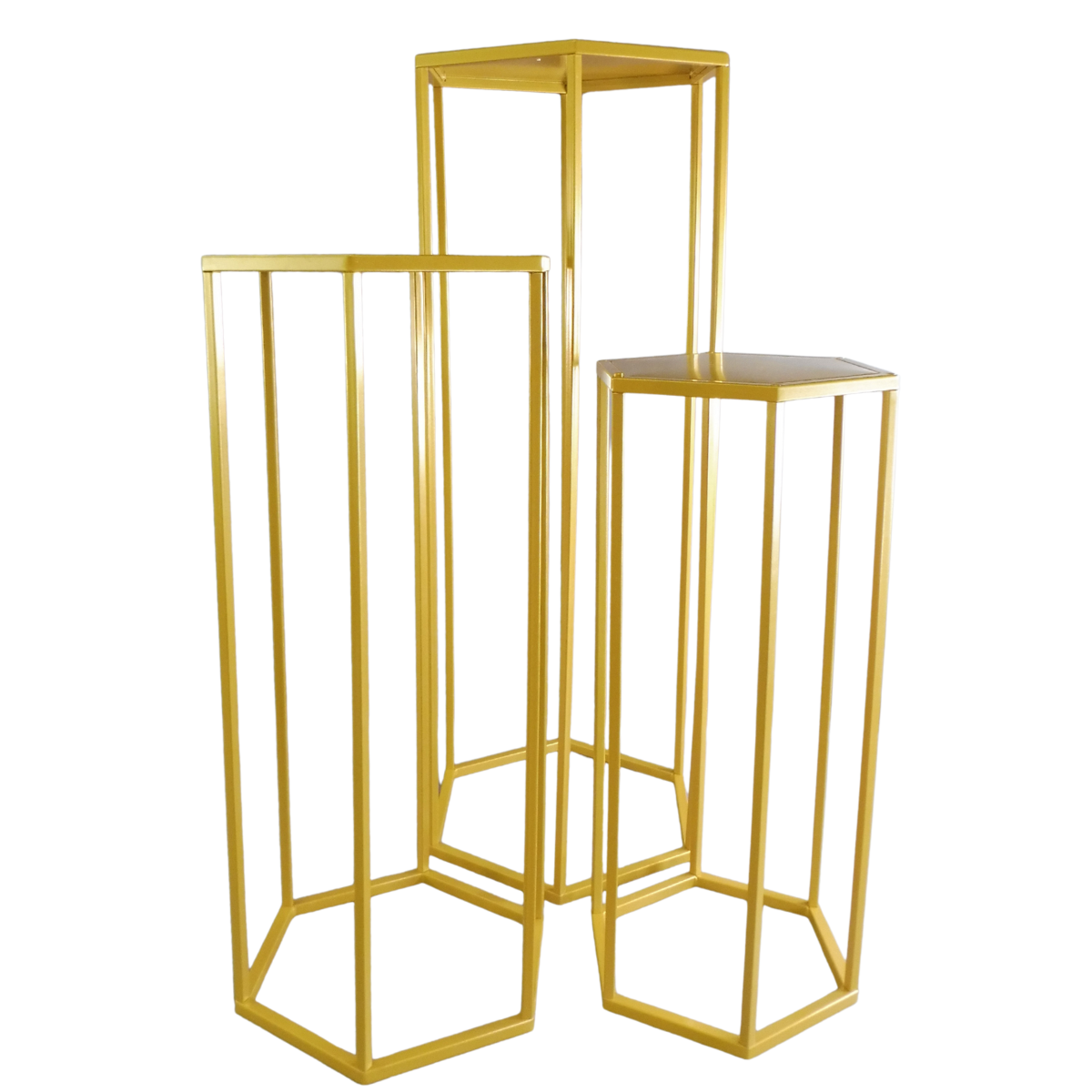 Hexagonal Cylindrical Pedestal Stands – Set of 3