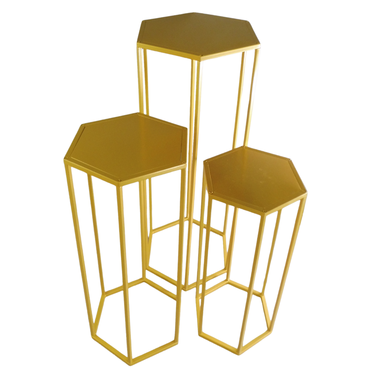 Hexagonal Cylindrical Pedestal Stands – Set of 3