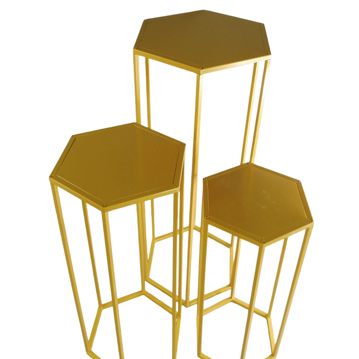 Hexagonal Cylindrical Pedestal Stands – Set of 3