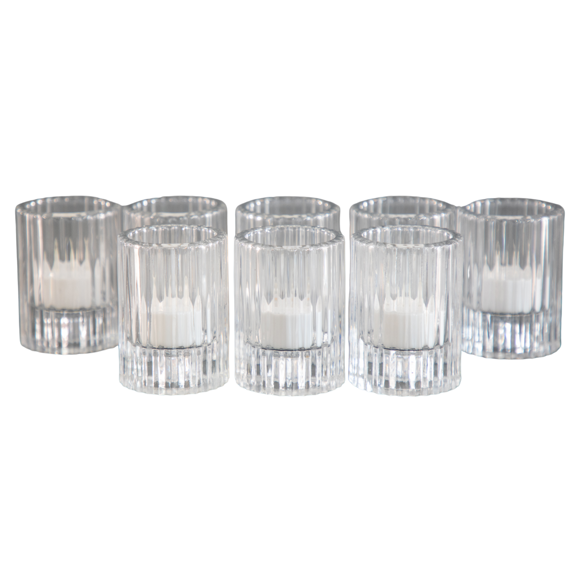 Ribbed Glass Candle Holders with Flameless Tea Light Candles