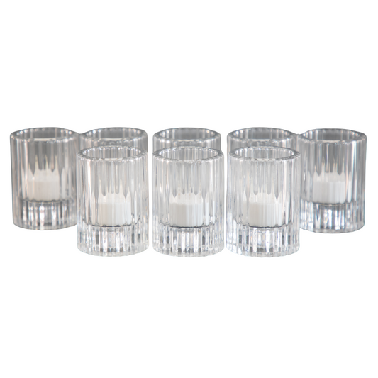 Ribbed Glass Candle Holders with Flameless Tea Light Candles