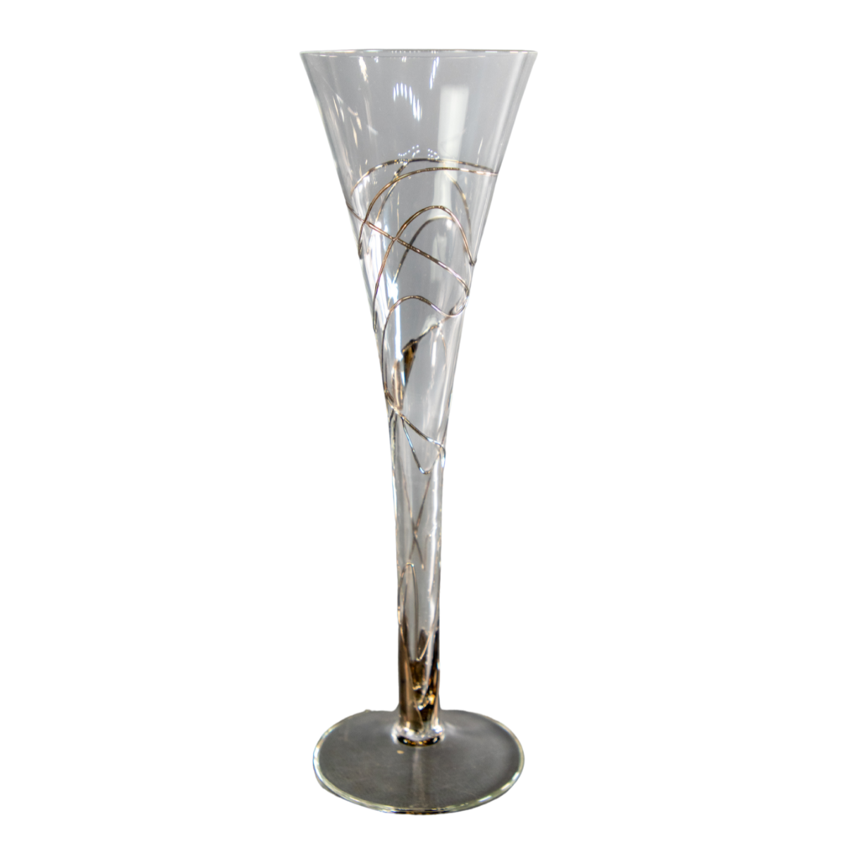 Romanian Hollow Stem Fluted Champagne Glasses with Silver Detailing