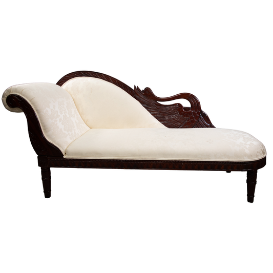 Vintage Cherry Wood Couch with Ivory Cushions