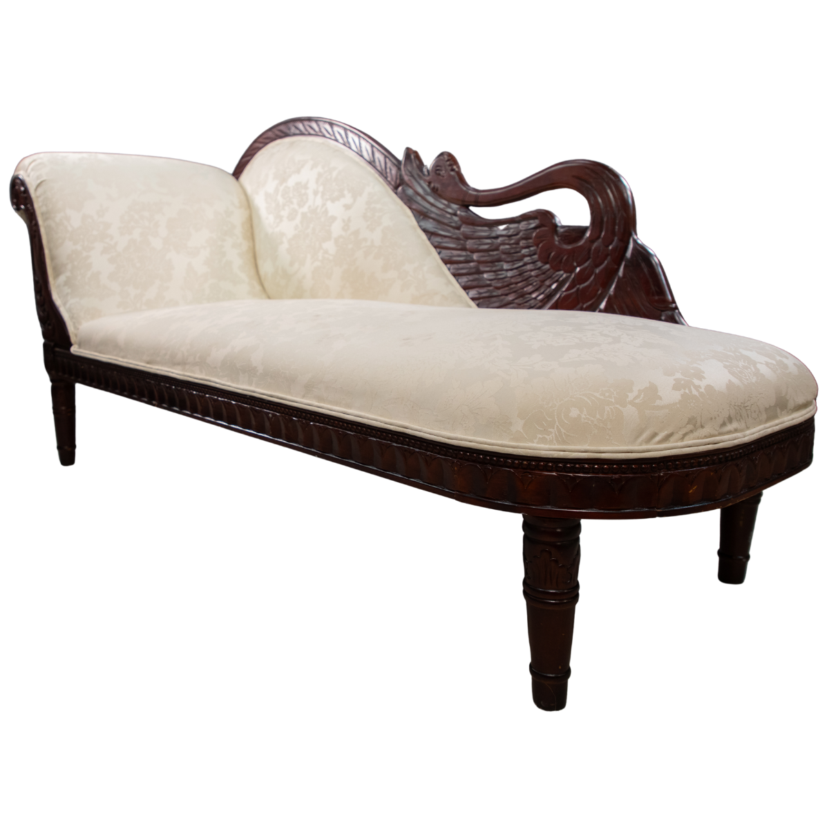 Vintage Cherry Wood Couch with Ivory Cushions