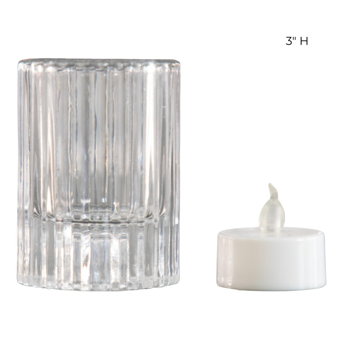 Ribbed Glass Candle Holders with Flameless Tea Light Candles