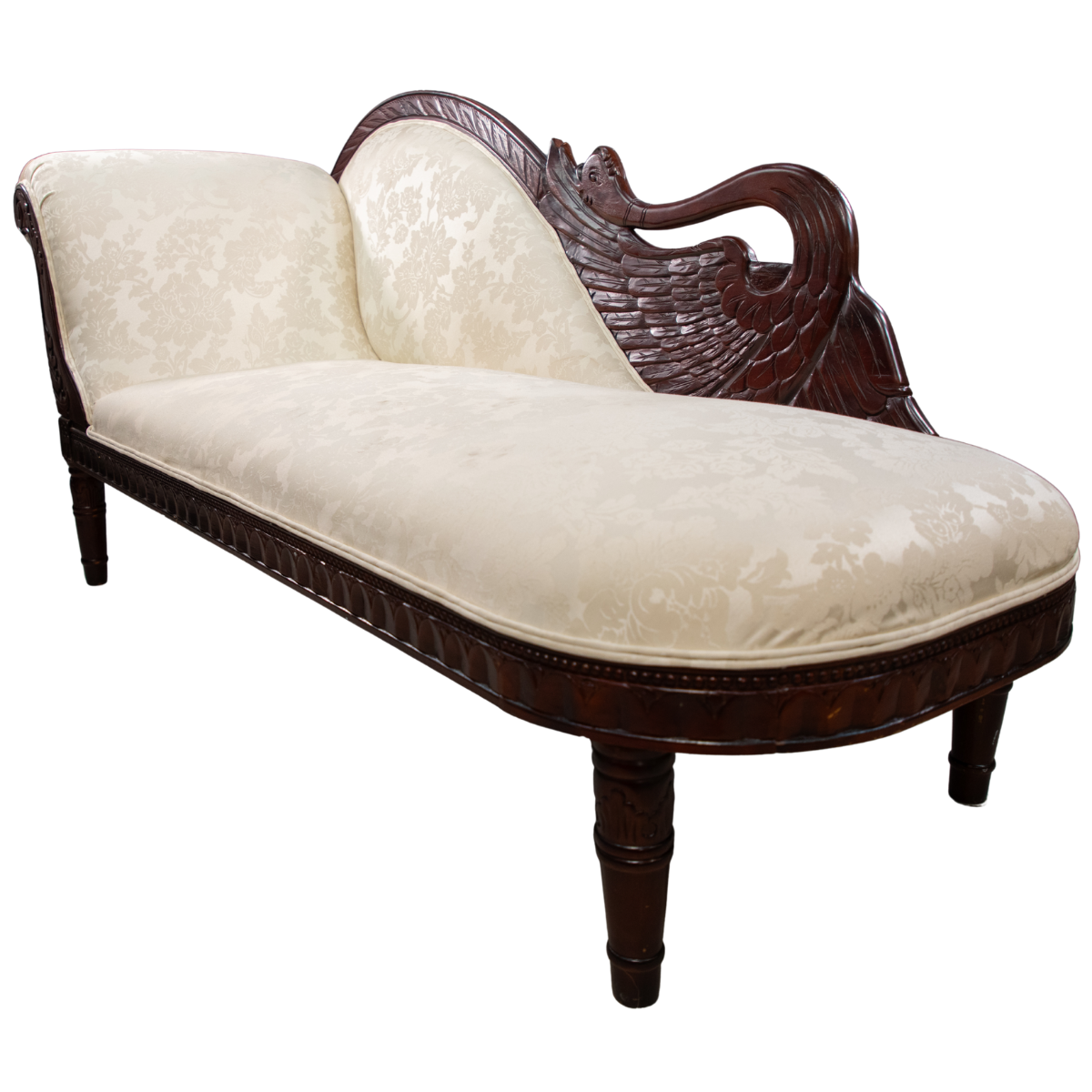 Vintage Cherry Wood Couch with Ivory Cushions