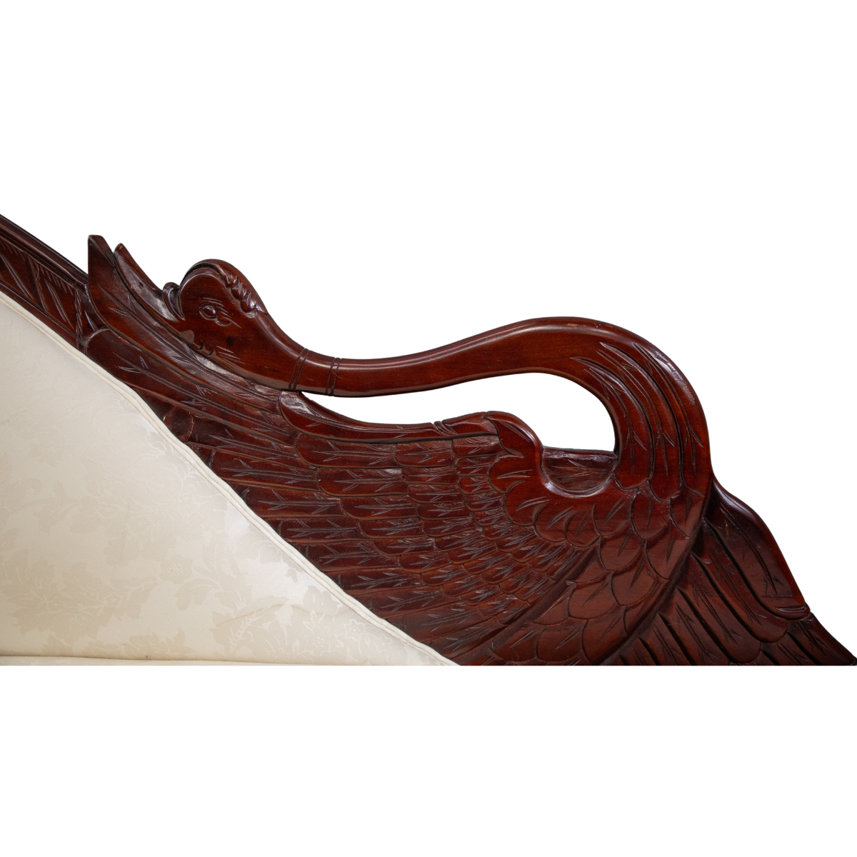 Vintage Cherry Wood Couch with Ivory Cushions