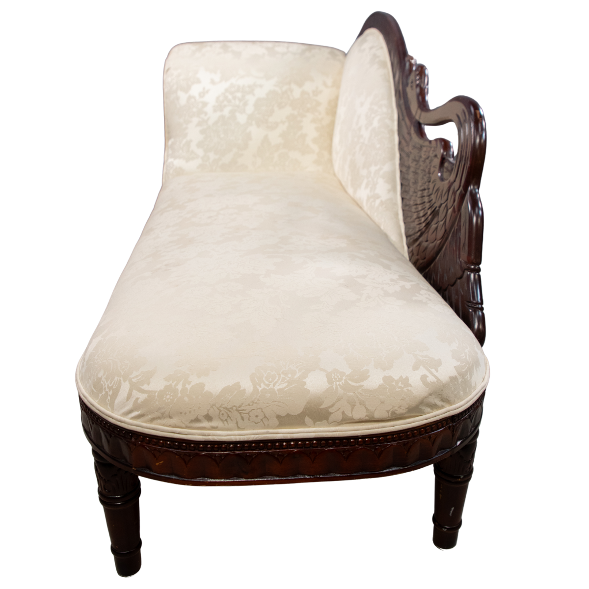 Vintage Cherry Wood Couch with Ivory Cushions
