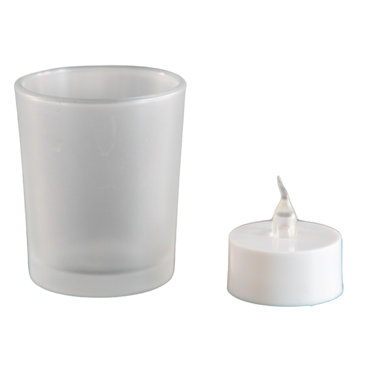 Frosted Glass Candle Holder with Flameless Tea Light