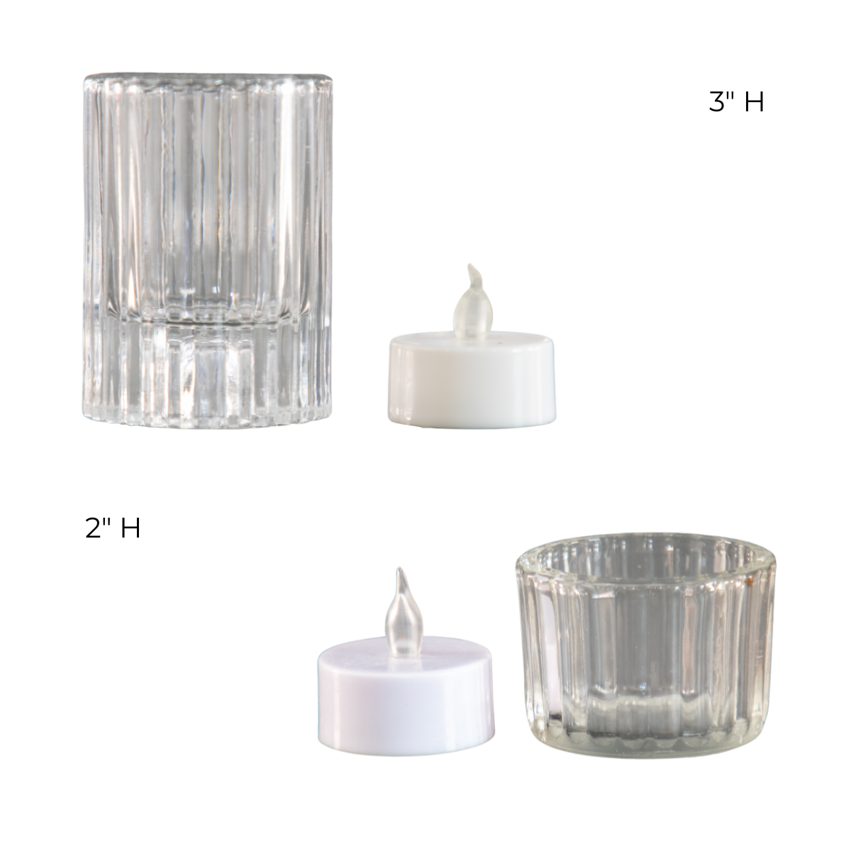 Ribbed Glass Candle Holders with Flameless Tea Light Candles
