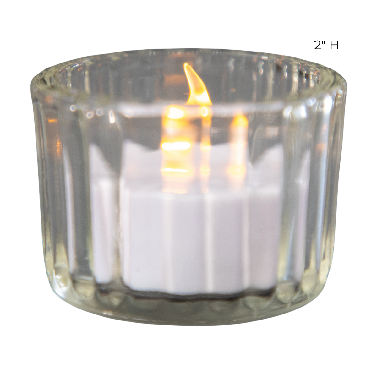 Ribbed Glass Candle Holders with Flameless Tea Light Candles