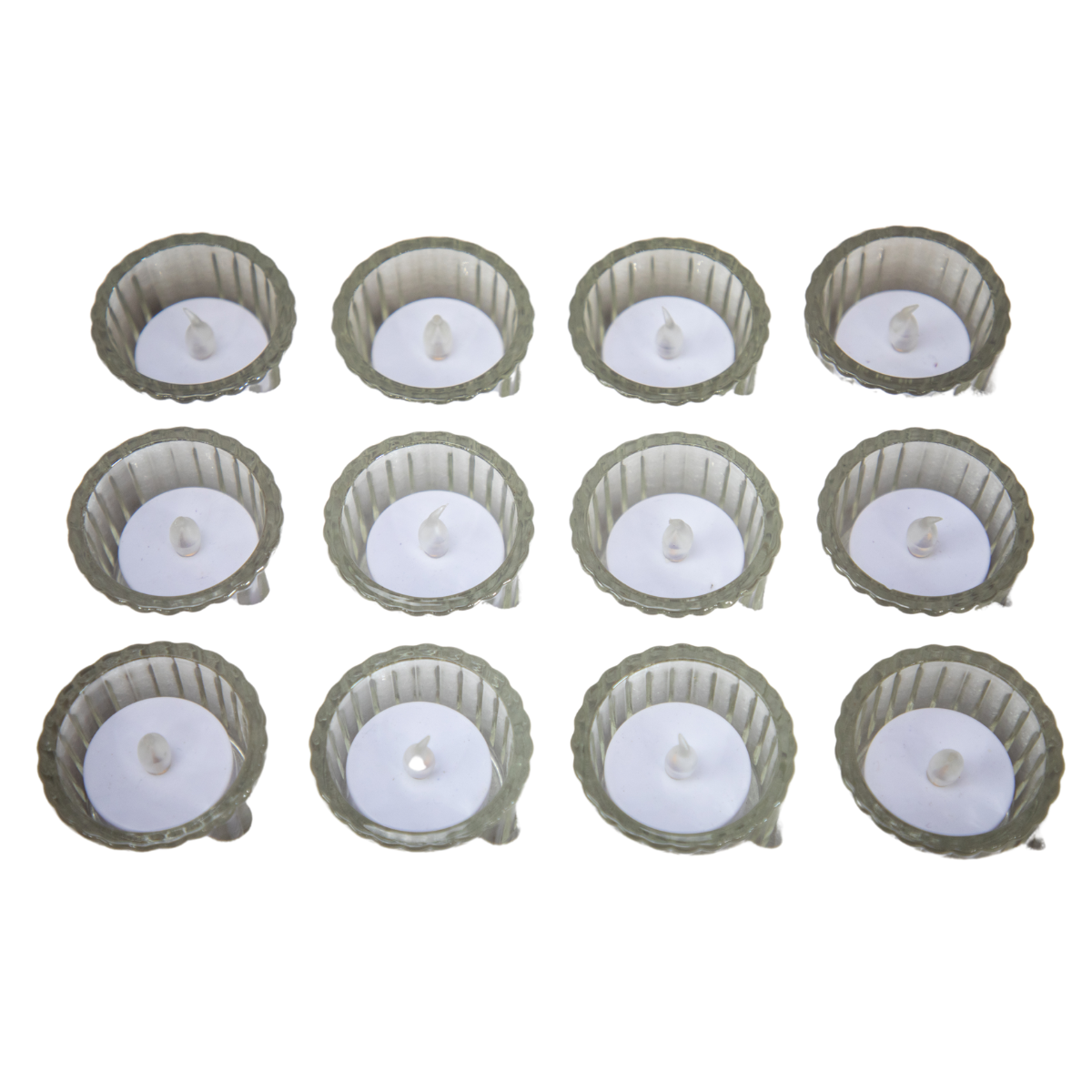 Ribbed Glass Candle Holders with Flameless Tea Light Candles
