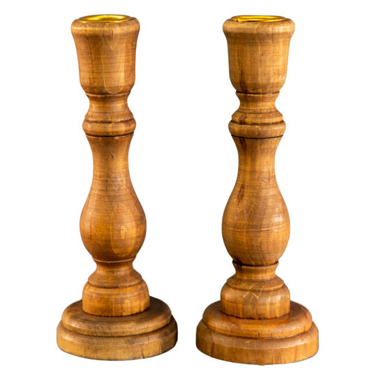 Faux Wood Taper Candlestick Holders