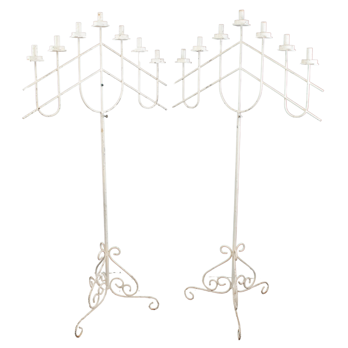 Tall Rustic White Cast Iron Candelabras