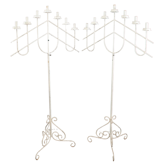 Tall Rustic White Cast Iron Candelabras