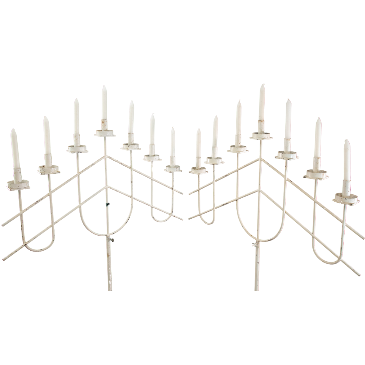 Tall Rustic White Cast Iron Candelabras